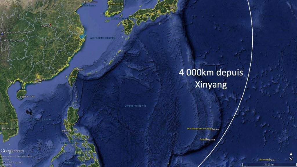 La portée du DF-26 depuis la ville de Xinyang