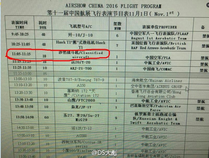 Le programme des vols de démonstration au 1er jour de Zhuhai