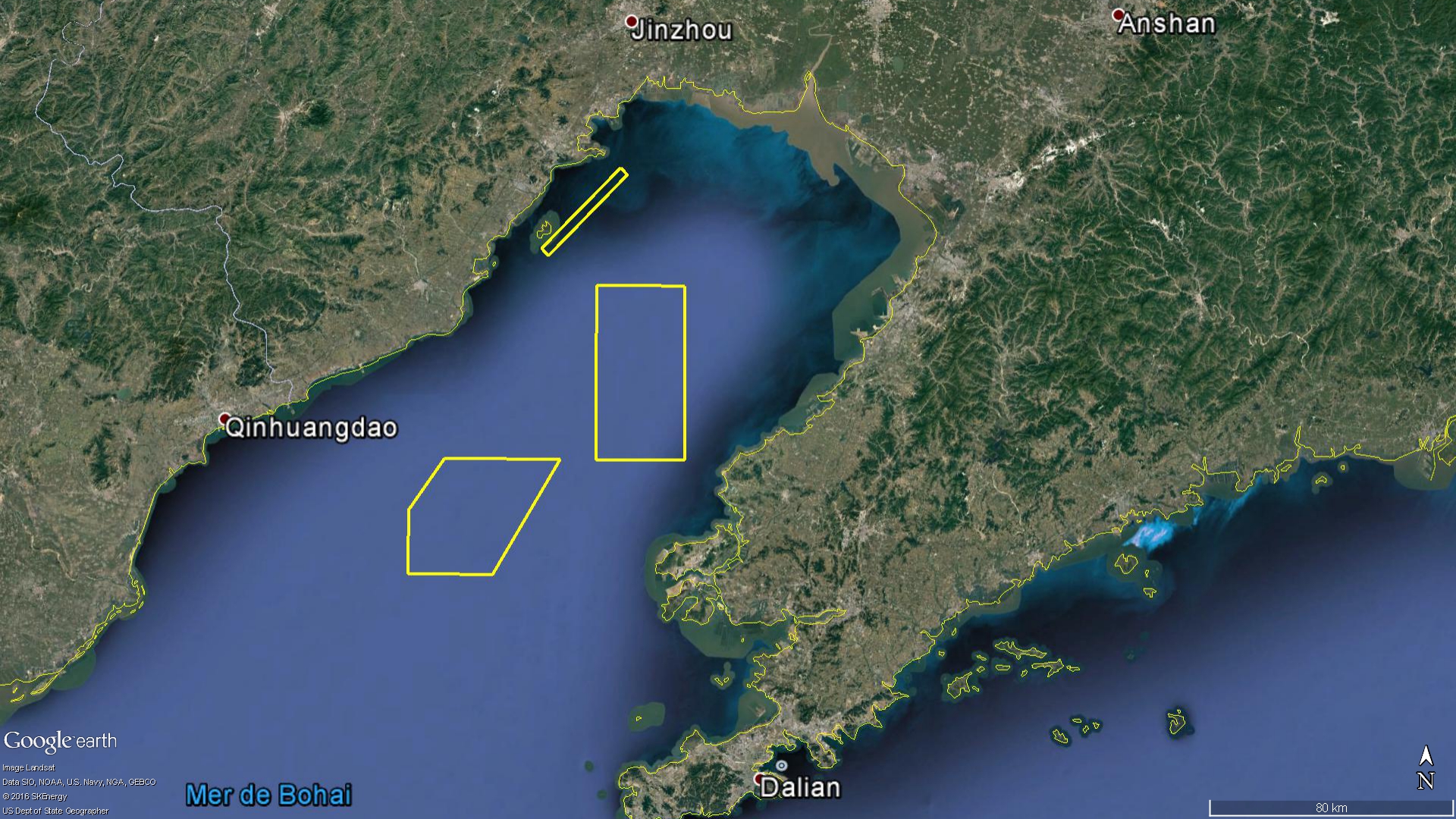 Les zones d'entraînement possibles du porte-avions Liaoning